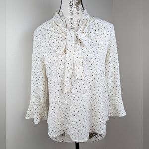 Sweet Wanderer Cream Polka Dot Neck Tie Bell Sleeve Blouse Size S Modest